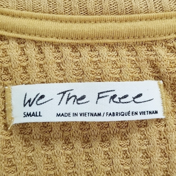 We the Free Yellow Mustard Loose Fit Deep V-neck Waffle Knit Longsleeve Top, S - Picture 10 of 10
